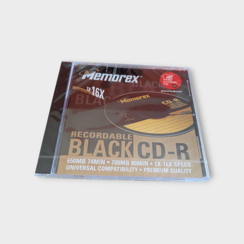 CD-R Memorex Black – Surface Noire Type PlayStation 1 (Neuf NOS, à l’unité)
